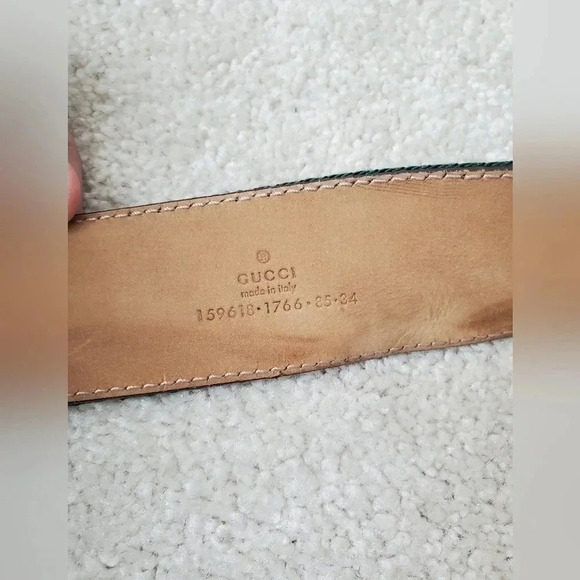 Gucci Green & Red Web Canvas Belt Leather Trim Gold Horsebit Buckle Unisex - Picture 11 of 13